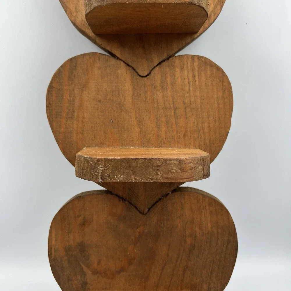 Vintage 3 Tier Wooden Handmade Heart Shaped Wall Shelf  Cottagecore Granny